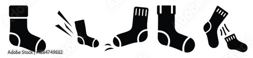 Silhouette of silly slipping sock vector icon set. Funny silhouette design vector stock illustration