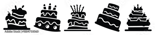 Silhouette of silly wobbling cake vector icon set. Funny silhouette design vector stock illustration