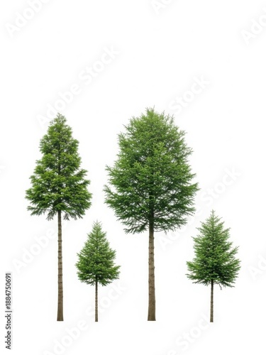 Four coniferous trees in a row