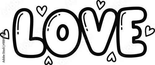 Hand drawn love text with hearts