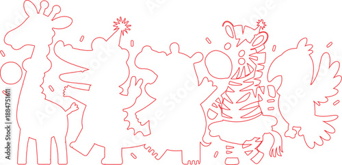 Birthday Party Animals  Cute Safari Friends Outline Clipart Collection