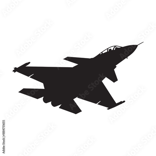 Fighter Jet Silhouette in Black, Military Aircraft Illustration
