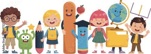 Playful Classroom Line Icons – Kids with Pencil, Pen, Ruler & Eraser CharactersPlayful Classroom Line Icons Kids with Pencil, Pen, Ruler & Eraser Characters
