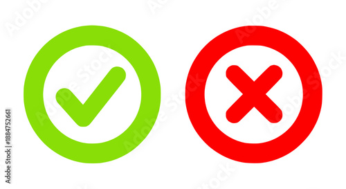 Green checkmark and red cross symbols indicating yes or no, correct or incorrect choices