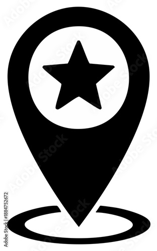 Black Icon Pinpointing a Place of Interest Containing a Star Symbol, Indicating Location or Point of Interest