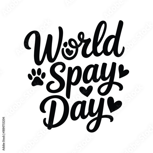 World Spay Day awareness text with hearts and paw print