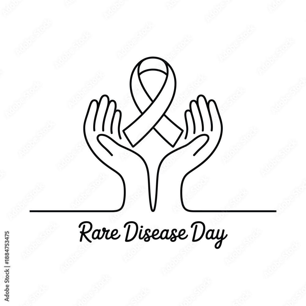 Fototapeta premium Rare Disease Day awareness ribbon and hands symbol supporting health causes
