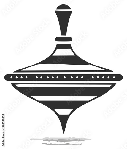 Classic spinning top toy with striped pattern on white background