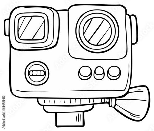 Hand Drawn Action Camera with Lens and Buttons for Recording Adventures