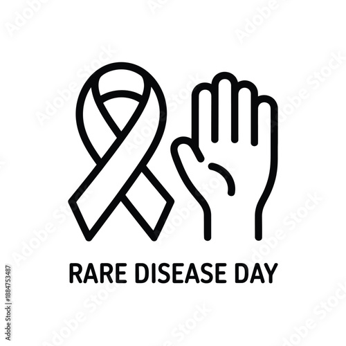 Rare Disease Day awareness symbol with ribbon and hand