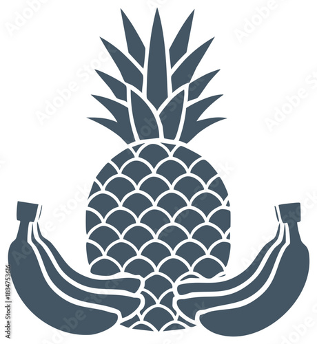 Tropical Fruits Icon Pineapple and Bananas Exotic Diet Isolated Graphics