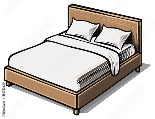 Comfortable wooden bed with crisp white linens and plush pillows evoking restful sleep and cozy bedroom interiors
