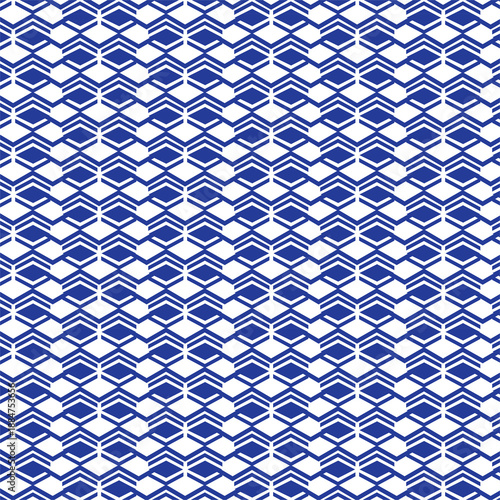 set of seamless geometric patterns, geometric tessellation, Japanese Sashiko patterns, chevron, herringbone weave, interlocking shapes, Delftware, textile indigo dyeing, rhombus and parallelogram