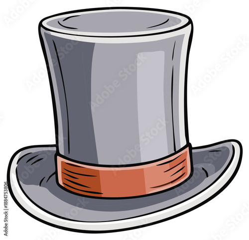 Stylized Gray Top Hat with Brown Ribbon Cartoon Illustration Isolated Object