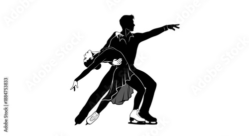 Couple figure skating, elegant dance on ice, silhouette, romantic performance, athletic grace