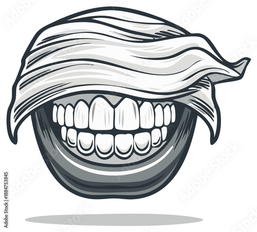 Cartoonish Smiley Face With Bandage Covering Eyes Showing Pearly White Teeth and Wide Grin