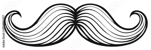 Stylized Black and White Mustache with Swirling Ends