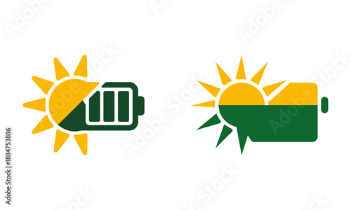 Sun and Battery Showing Energy Levels with Transparent Background power symbol