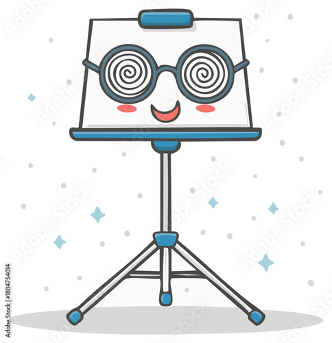 Cute Cartoon Music Stand with Glasses and Smiling Face