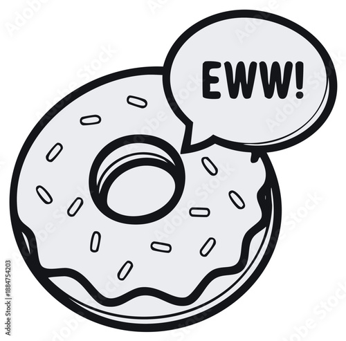 Eww Donut Graphic Doughnut with Speech Bubble Humor Bakery Food Illustration