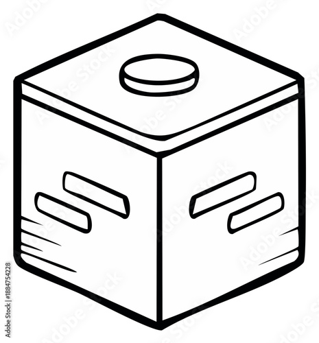 Outline illustration of a square toy building block cube with top stud and side slots