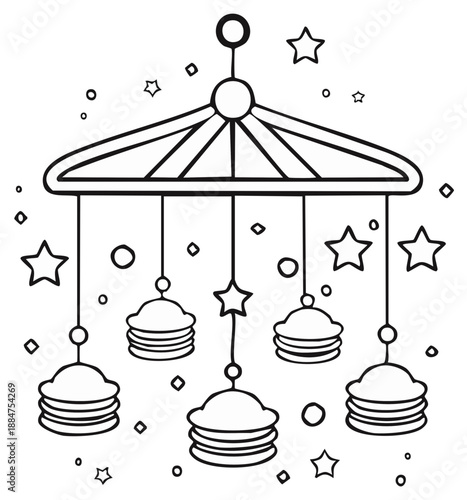 Whimsical Outline Baby Mobile with Stars and Circles for Nursery Decor Coloring Page