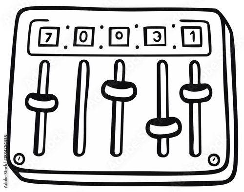 Doodle-style sound mixing panel with sliders and digital display readout