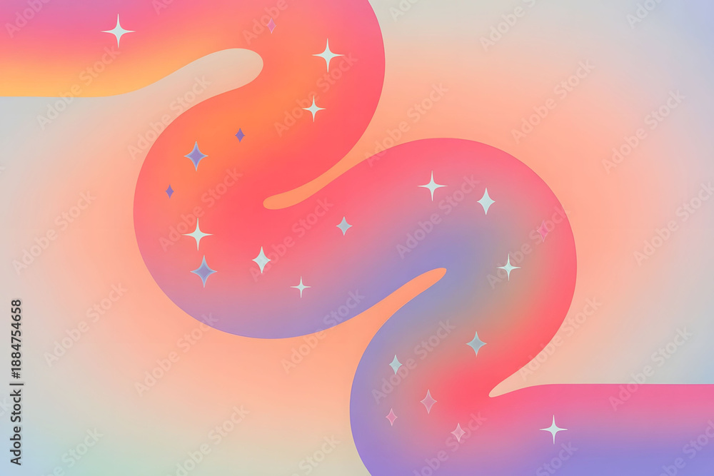 Obraz premium Wavy Gradient Path with Sparkles on Soft Pastel Background