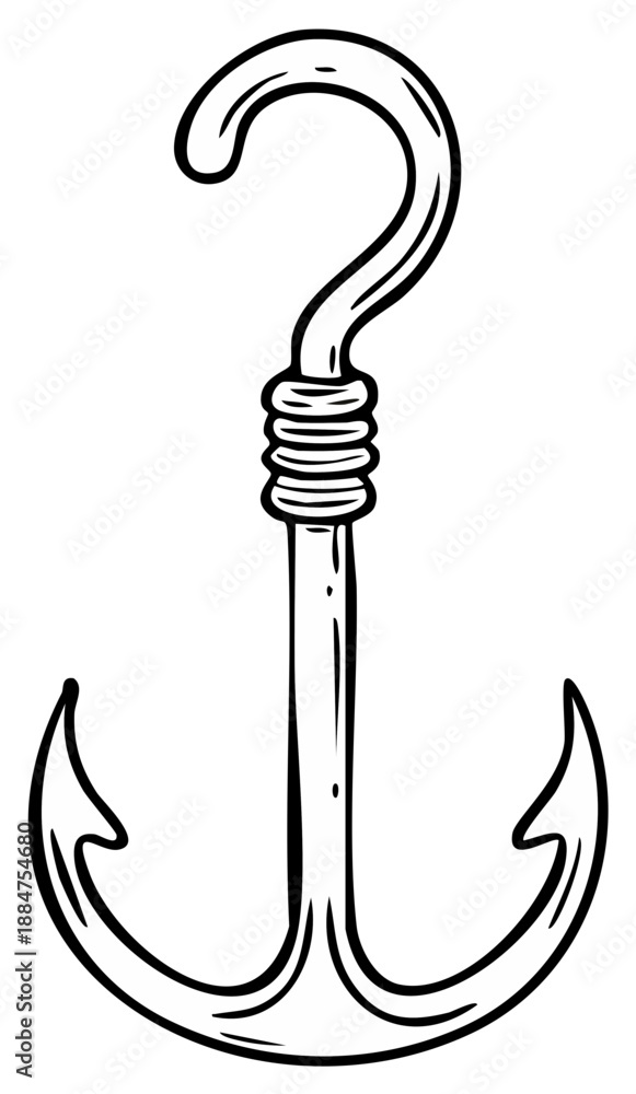 Fototapeta premium Nautical Hook Symbol With Question Mark Shape Representing Mystery and Inquiry