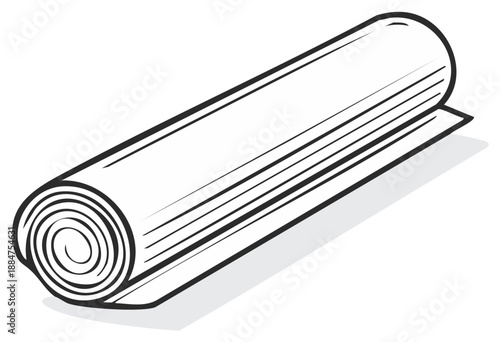 Rolled yoga mat graphic illustration with shadows creates a design element for fitness lifestyle and exercise projects