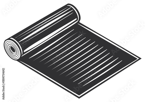 Isometric illustration of a rolled up mat revealing its patterned interior and textures.