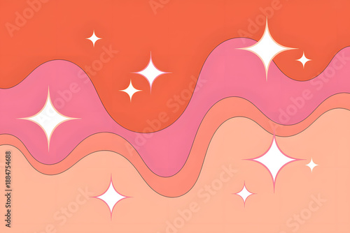 Wavy Pink and Orange Abstract Background with Sparkles