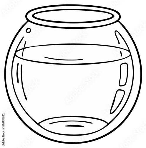 Round glass fishbowl filled with clear water simple outline illustration