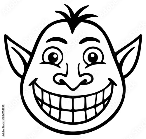 Funny cartoon character face with big ears wide happy grin and spiky hair vector illustration