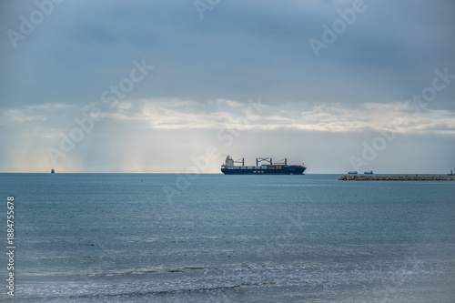 Slika na platnu A large container ship approaching the port of Durrës, Albania