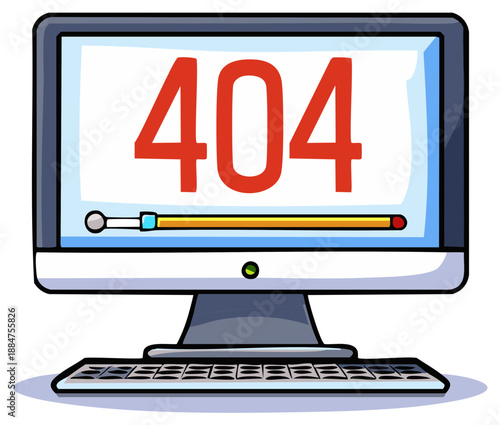 Cartoon Desktop Computer Displaying a 404 Page Not Found Error Message