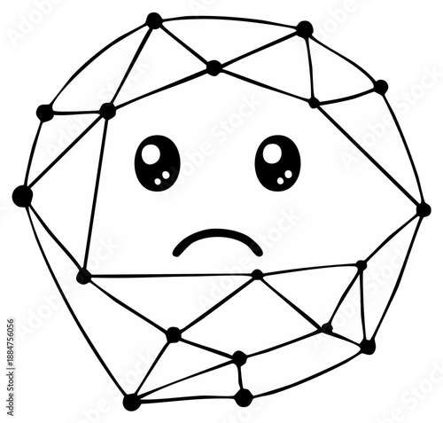 Sad geometric shape character with big eyes and downturned mouth