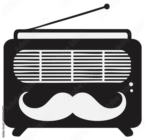 Retro radio with a prominent mustache and extending antenna, vintage design, classic electronics