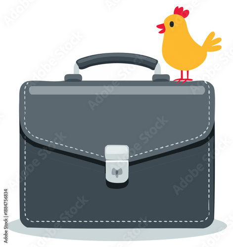 Cartoon Bird Perched on a Business Briefcase Symbolizing Career and Opportunity Concept
