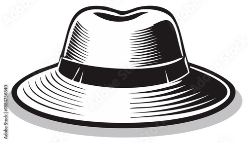 Classic fedora hat with dark band and textured brim casting a shadow in bold graphic style