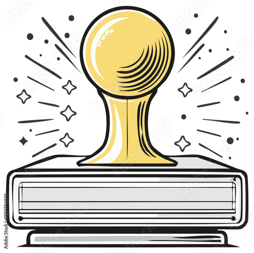 Illustration of a crystal ball atop a stamp for divination or fortune telling