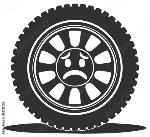 Sad Tire on White Background