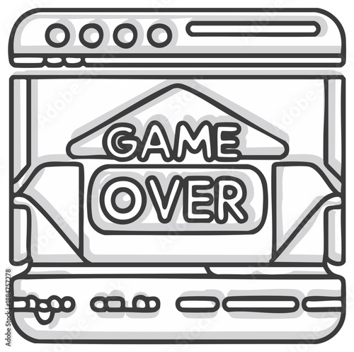 Retro gaming console with "Game Over" displayed on screen, hand-drawn icon.