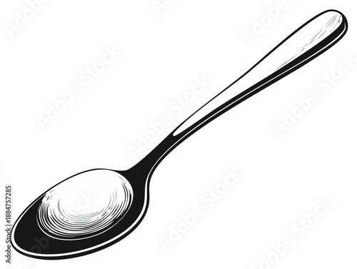 Detailed Illustration of a Classic Metal Spoon with an Engraved Pattern on its Bowl