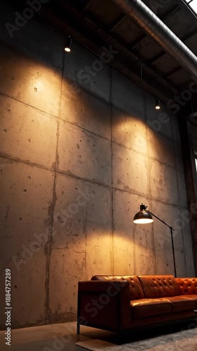 Wallpaper Mural Industrial Loft Interior With Leather Sofa and Spotlight, Artistic Lighting Decor Torontodigital.ca