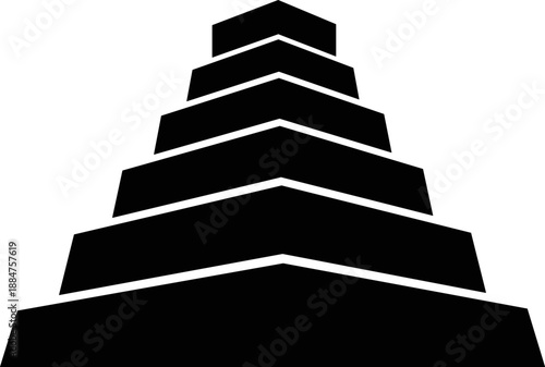 Black Silhouette of Geometric Staircase or Pyramid