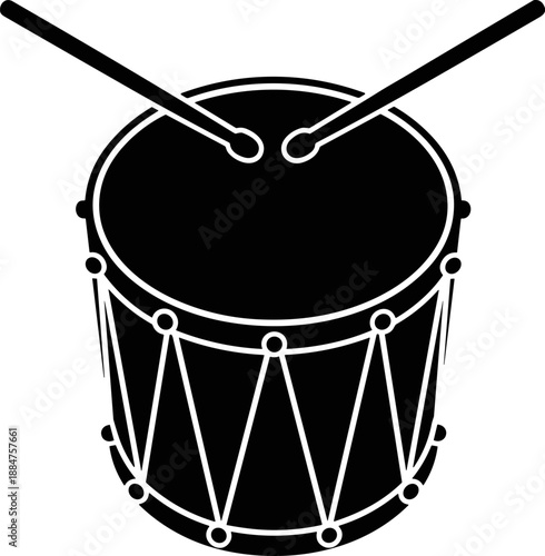 Black Silhouette of a Snare Drum with Drumsticks