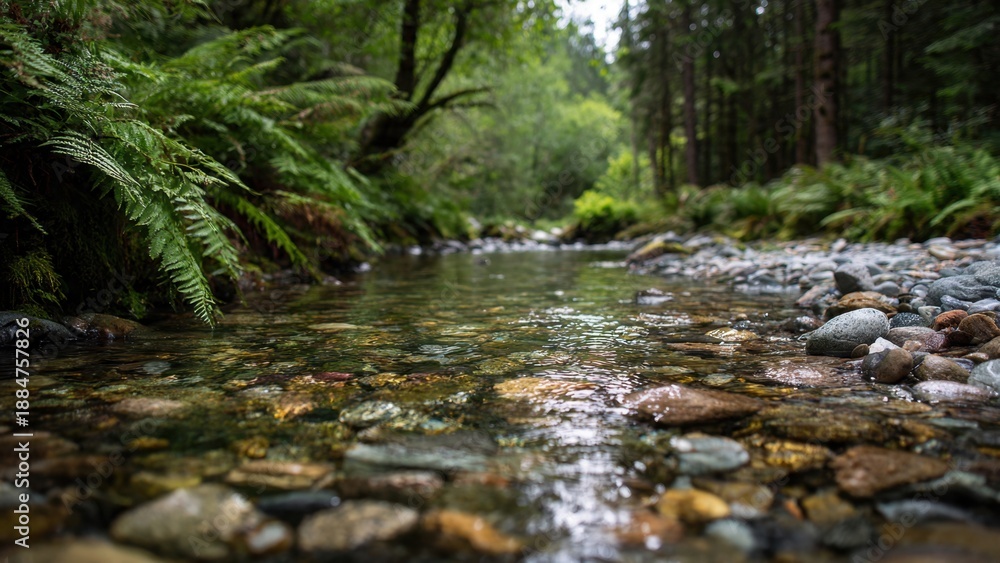Obraz premium Clear stream flowing through a lush forest
