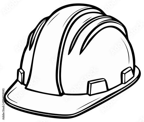 Black and white illustration of a sturdy construction hard hat for safety