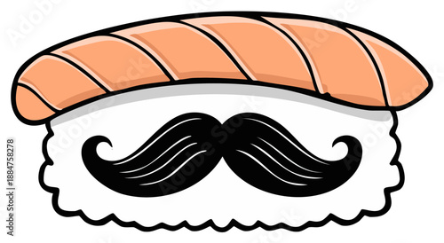 Sushi Nigiri with Mustache Graphic Illustration Fun Food Character Design